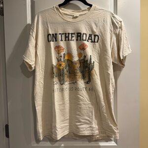 Altar'd State Cream Graphic Tee with Subtle Brown Print